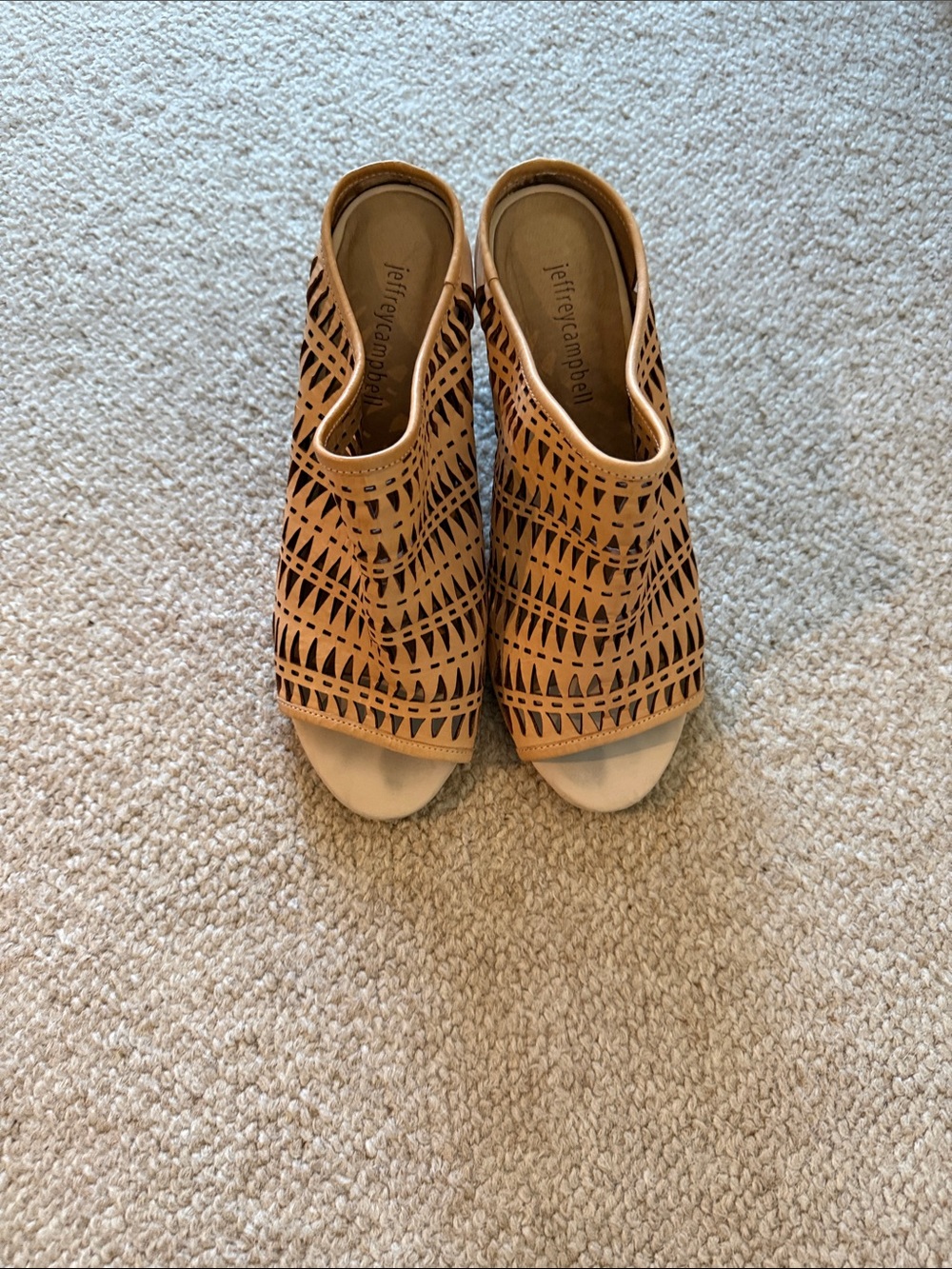 Jeffrey Campbell Tan Laser-Cut Open-Toe Mule